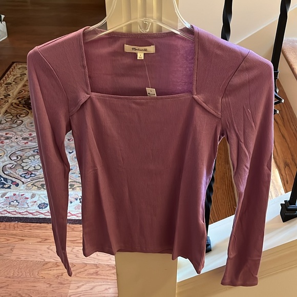 Madewell Lilac ANGLED-NECK LONG-SLEEVE TOP/NWT/Small - Picture 8 of 9